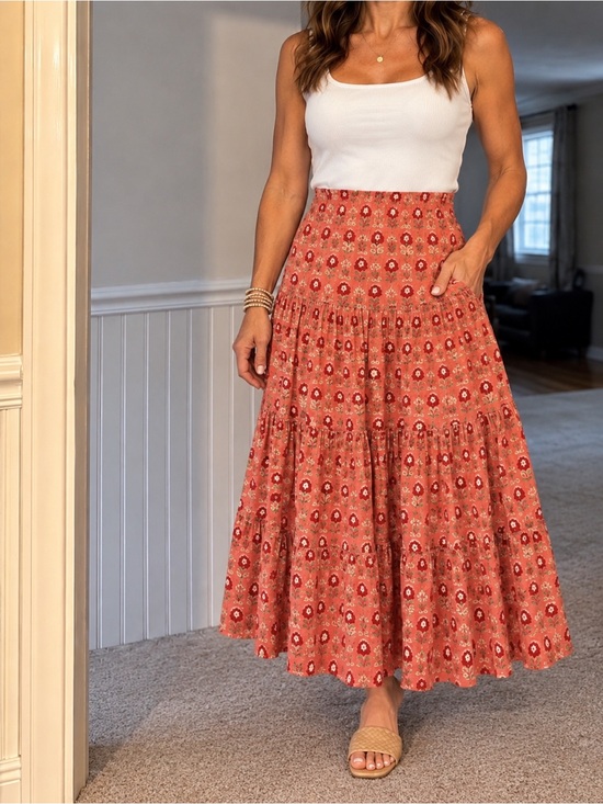 Dolma Dresses & Skirts - Dolma Tiered Maxi Skirt in Coral Floral